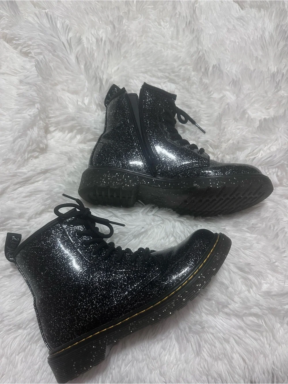 Used Little Girls Dr. Martens Black Glitter Lace-Up Boots size 3